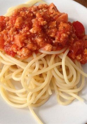 Hình của món Mì ý spaghetti sốt thịt bằm.