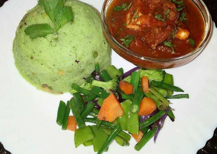 Mukimo beef stew and mixed vegetables
