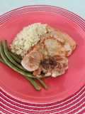 Arroz de coliflor y chuleta a la plancha