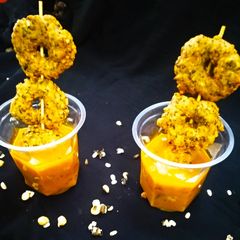 A picture of Dalvada with lemon Rasam.