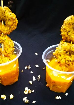 A picture of Dalvada with lemon Rasam.