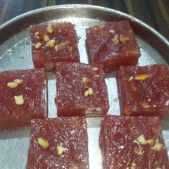 Bombay karachi halva / Corn flour halva with natural food colour A picture of Bombay karachi halva / Corn flour halva with natural food colour.