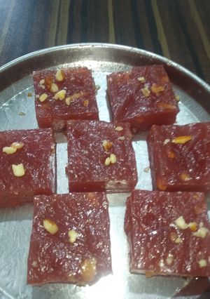 A picture of Bombay karachi halva / Corn flour  halva with natural food colour.
