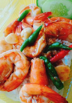 รูปของ ข้าวหน้ากุ้งคั่วพริกขี้หนู