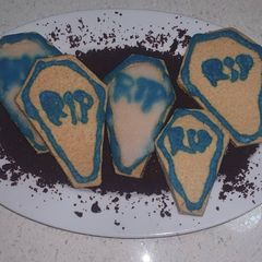 A picture of Vegan Custard Powder Coffin Shaped Cookies.