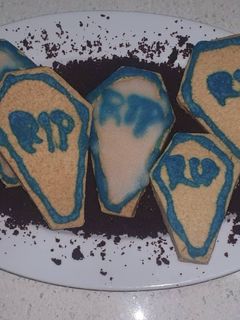 A picture of Vegan Custard Powder Coffin Shaped Cookies.