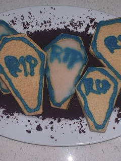 A picture of Vegan Custard Powder Coffin Shaped Cookies.