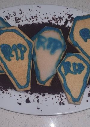 A picture of Vegan Custard Powder Coffin Shaped Cookies.