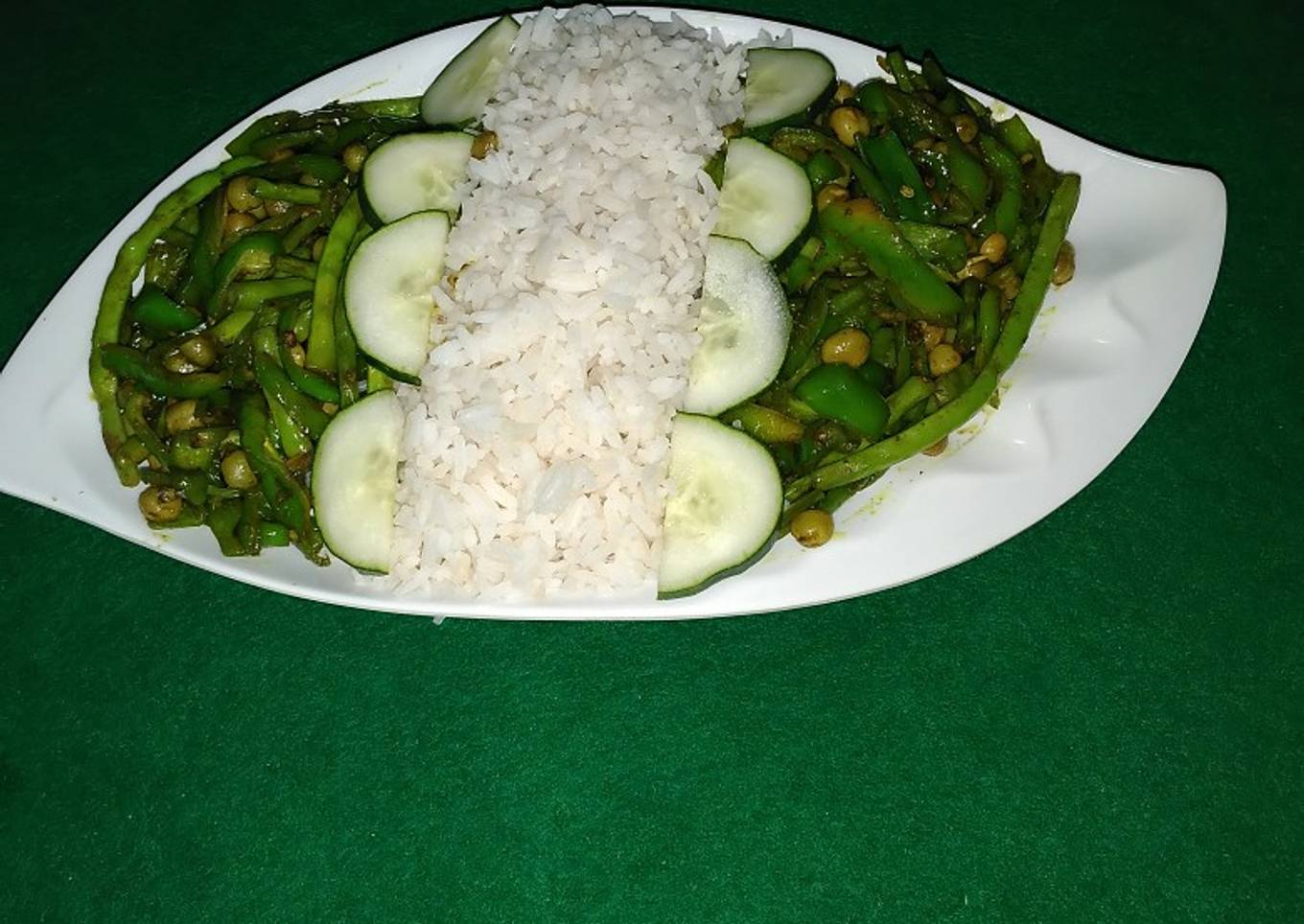 White rice and greens