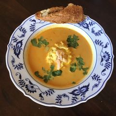 A picture of California Farm Seafood Bisque Soup.