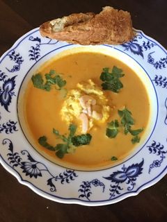 A picture of California Farm Seafood Bisque Soup.