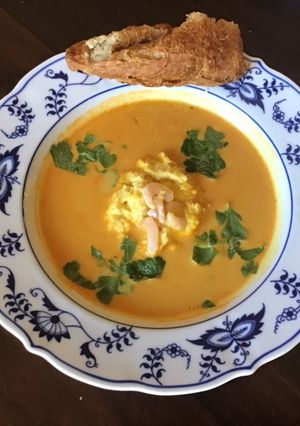 A picture of California Farm Seafood Bisque Soup.