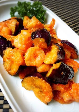 A picture of Eggplant and Shrimp in Chili Sauce Stir-Fry.