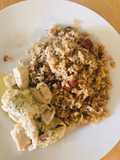 Arroz con bacon y pechuga