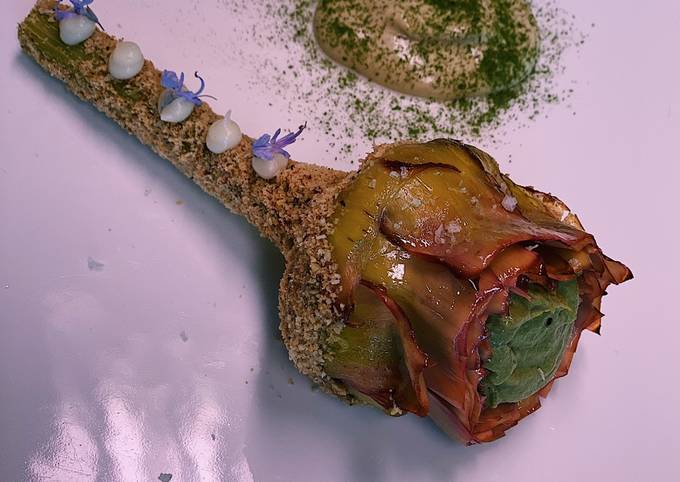 Recipe of Speedy Artichoke with hazelnut flour, garlic purée and artichoke mayonnaise 💚