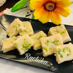 Vrat ki coconut burfi A picture of Vrat ki coconut burfi.