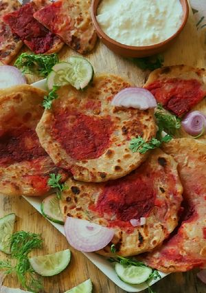 A picture of Beetroot center filled Paratha.