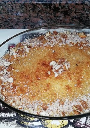 صورة لوصفة بسبوسة بحشوة الكريمة
