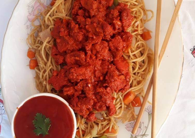Simple Way to Make Super Quick Homemade Tandoori Chicken and Vegetables Spaghetti