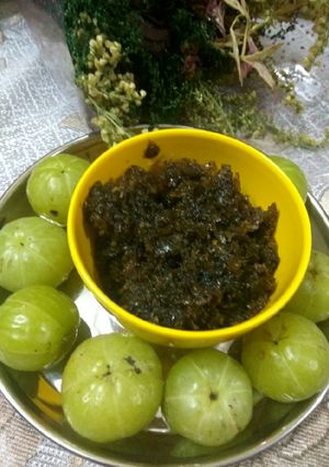 A picture of Amla chutney with Jaggery.