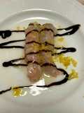 Code di scampi crudi con miele d’acacia limone e glassa di aceto balsamico