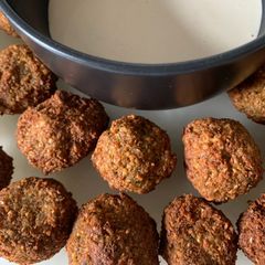 A picture of Chickpea Falafel Balls with Tahini Sauce.