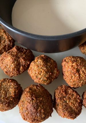 A picture of Chickpea Falafel Balls with Tahini Sauce.