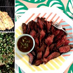 A picture of Hawaiian Style Marinated Wagyu Beef Sirloin Bavette Steak.