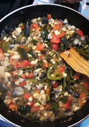 Una foto de Cuitlacoche con chile poblano