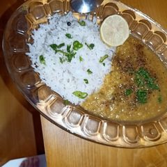A picture of Moong daal tori and rice.