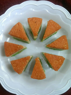 A picture of Tricolour coconut barfi.