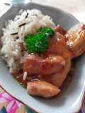 Hähnchen-Reis-Pfanne mit Rotwein-Honig-Sauce