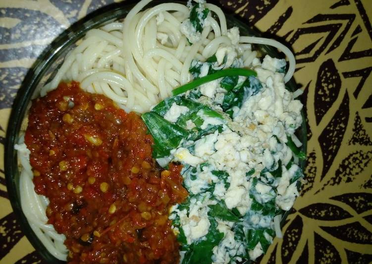How to Prepare Quick Spaghetti with omelette and stew