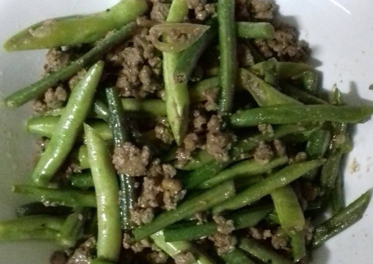 Tumis buncis muda + daging giling