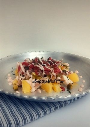 عکسی از دستور سالاد سیب‌زمینی با ترشی کلم بنفش