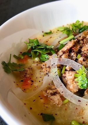 Hình của món Cháo Thịt Bằm Nấu Từ Nước Luộc Gà.