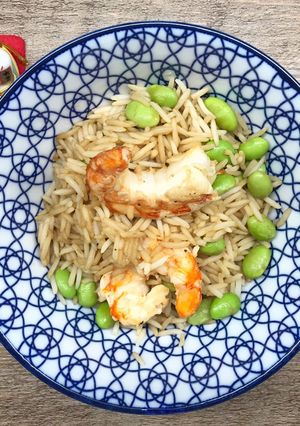 Foto di Riso basmati con edamame e gamberi