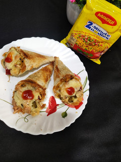 A picture of Bread Cone Maggi Cheese Pizza.