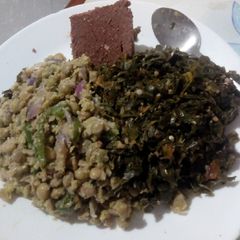 Mole A La Grace Greens With Simple Stir-Fried Green Pigeon Peas A picture of Mole A La Grace Greens With Simple Stir-Fried Green Pigeon Peas.