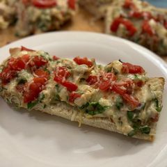 A picture of BLT Chicken Alfredo French Bread Pizza.