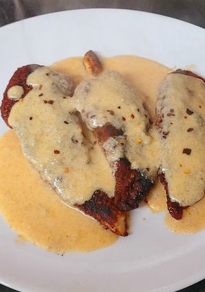 A picture of My Spicy Chicken with spicy Cheese Sauce 🥰 #mainmeal.