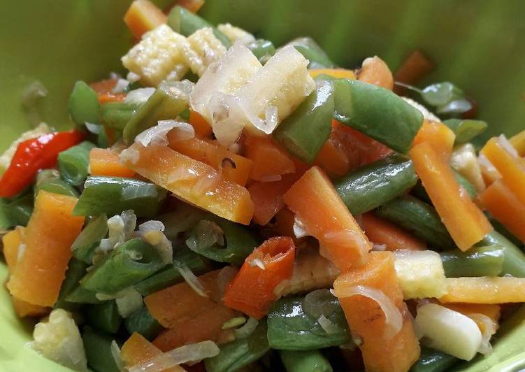 Tumis buncis baby corn pedas