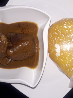 A picture of Starch and banga soup.