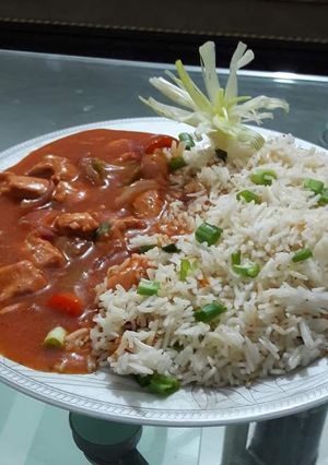 A picture of ❤❤✡♨Chicken Manchurian with Fried Rice ♨✡❤❤.