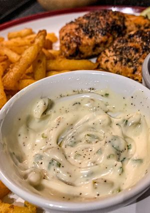 A picture of Tartar sauce and Pink fish 🍣.