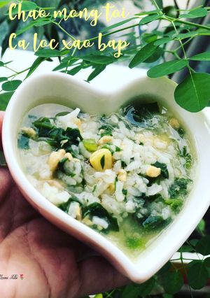 Hình của món Cháo mồng tơi cá lóc xào bắp.