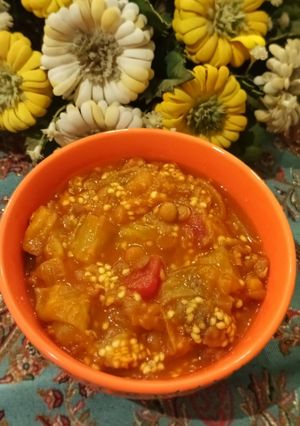 عکسی از دستور یتیمچه یا خوراک بادمجان و عدس