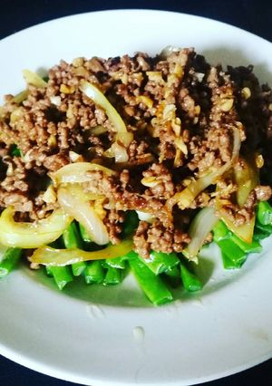 Foto resep Baby buncis siram daging cincang
