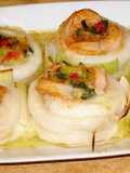 Lenguado relleno con porrones y camarones