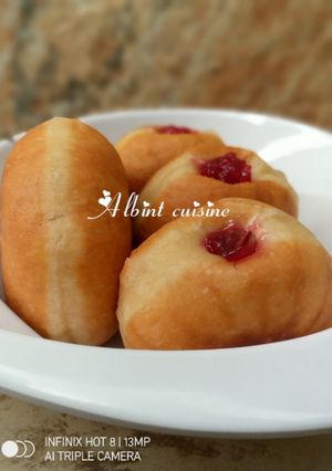 A picture of Jam filled doughnuts.